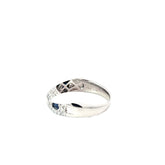 14k White Gold 1.00ct G VS2 Round Diamond /.60ct Princess Cut Blue Sapphire with Pave Style Ring